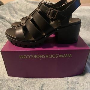 Brand new black heeled sandals size 8